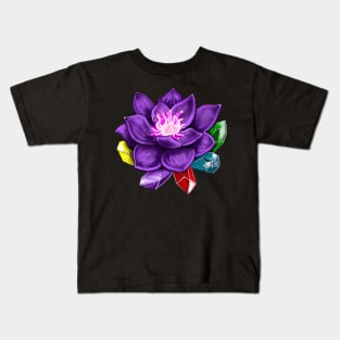 Black Lotus Flower And Crystals Kids T-Shirt